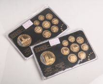 2 Prestige Specimensätze (BRD, 2013), 24K Gold / 999 Rhodium, bestehend aus: 1x Kölner Domu. 1x