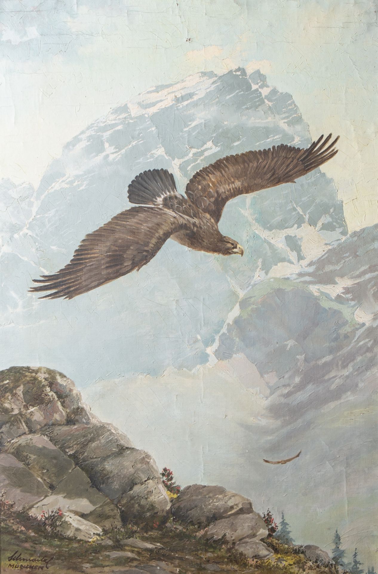 Unbekannter Künstler (20. Jahrhundert), Adler im Hochgebirge, Öl/Lw., li. u. sign."Schmaitzl,
