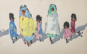 Wittler, Arrigo (1918-2004), Zwei verschleierte Frauen m. vier Kindern, Tempera/Papier,re. mittig