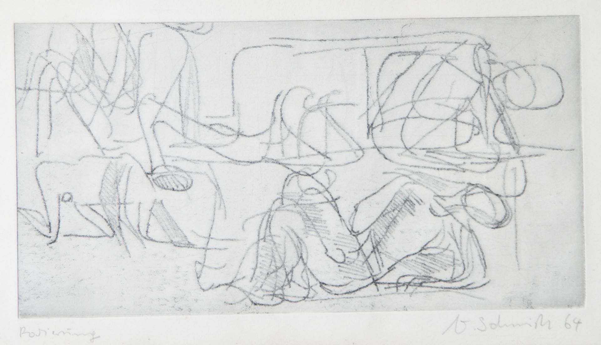 Schmitz, V. (20. Jahrhundert), abstrakte Figurendarstellung, Radierung, re. u. sign. unddat. (19)64,
