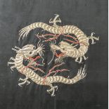 Seidenstickarbeit (China, wohl 1. Hälfte 20. Jahrhundert), zwei Drachen in feinerGoldstickarbeit auf