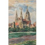 Schellerer, Max von (1892 - 1940), Blick auf eine französische Kathedrale,Gouache/Aquarell/Papier,