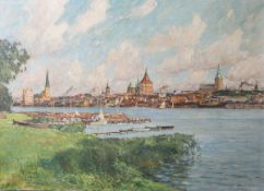 Blankenburg, Richard (1891 - 1955), Stadtansicht von Rostock m. Osthafen, Öl/Lw., wohl1954, li. u.