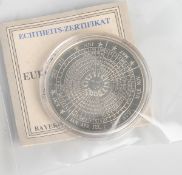 Medaille "Europa 2000-Kalender", Neusilber, Dm. ca. 4 cm, Gewicht ca. 32 g, in Kapsel, m.Echtheits-