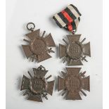 4 Ehrenkreuze für Frontkämpfer (1. WK), Kaiserreich, 1914 - 1918, davon 1x am Band, 2x m.Öse, 1x