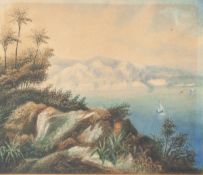 Hetterman (wohl 20. Jahrhundert), südl. Landschaft am Meer, Aquarell, re. u. sign., ca. 23x 26 cm,