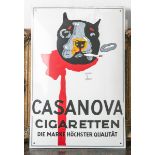 Emailschild "Casanova Cigaretten - Die Marke höchster Qualität" (wohl 20. Jahrhundert),Darstellung