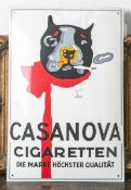 Emailschild "Casanova Cigaretten - Die Marke höchster Qualität" (wohl 20. Jahrhundert),Darstellung