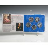 Sammlermünzenset 10 Euro (BRD, 2015), 625 Silber, 5 Stück, PP, Dm. ca. 32,5 mm, Gewichtca. 16