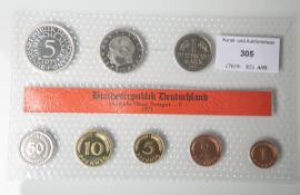 Umlaufmünzsatz (BRD, 1971), Kupfer/Nickel/Stahl, 10 Stück, 1 Pfennig bis 5 DM,Münzprägestätte: F (