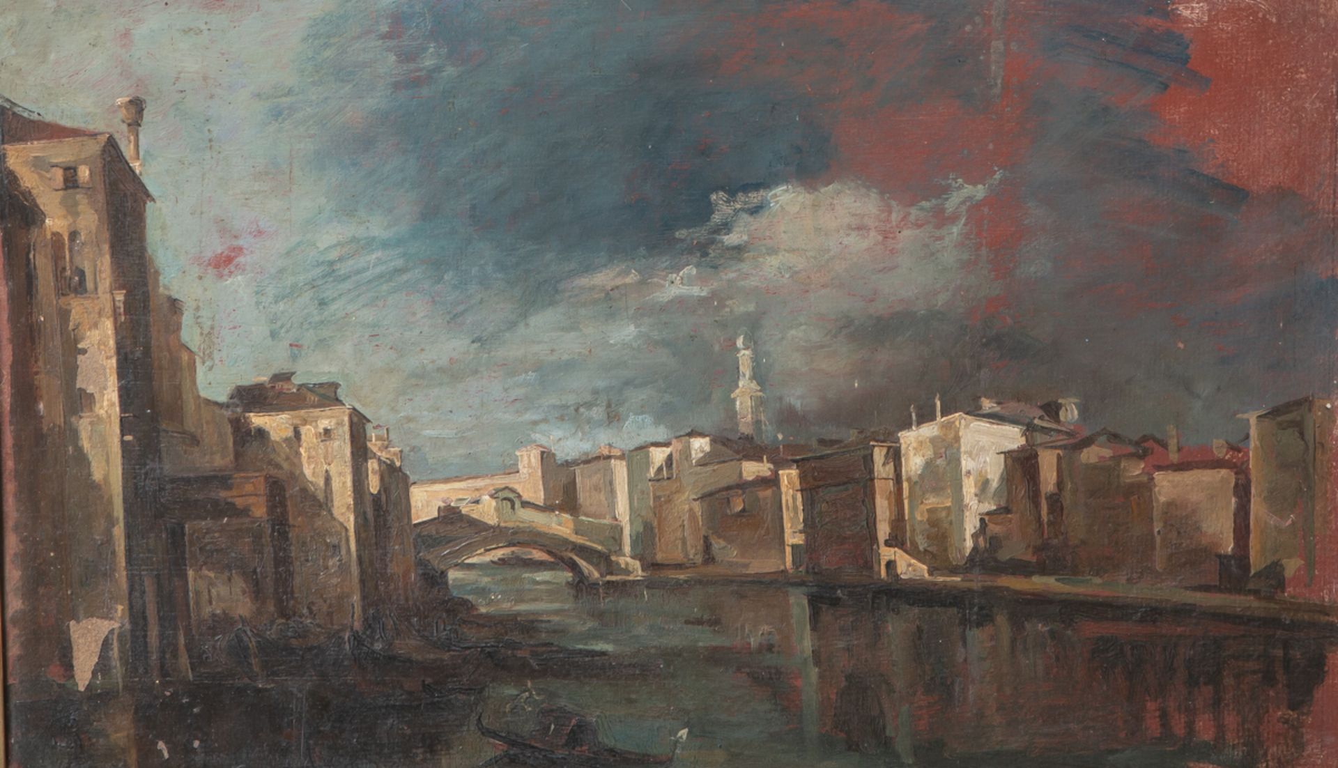 Unbekannter Maler (19./20. Jahrhundert), Ansicht in Venedig, Öl/Malpappe, ca. 34 x 55 cm,gerahmt.