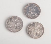 3 Münzen, Deutsches Reich, jeweils 3 Mark, 1913, bez. der König rief und alle kamen.Altersgem.