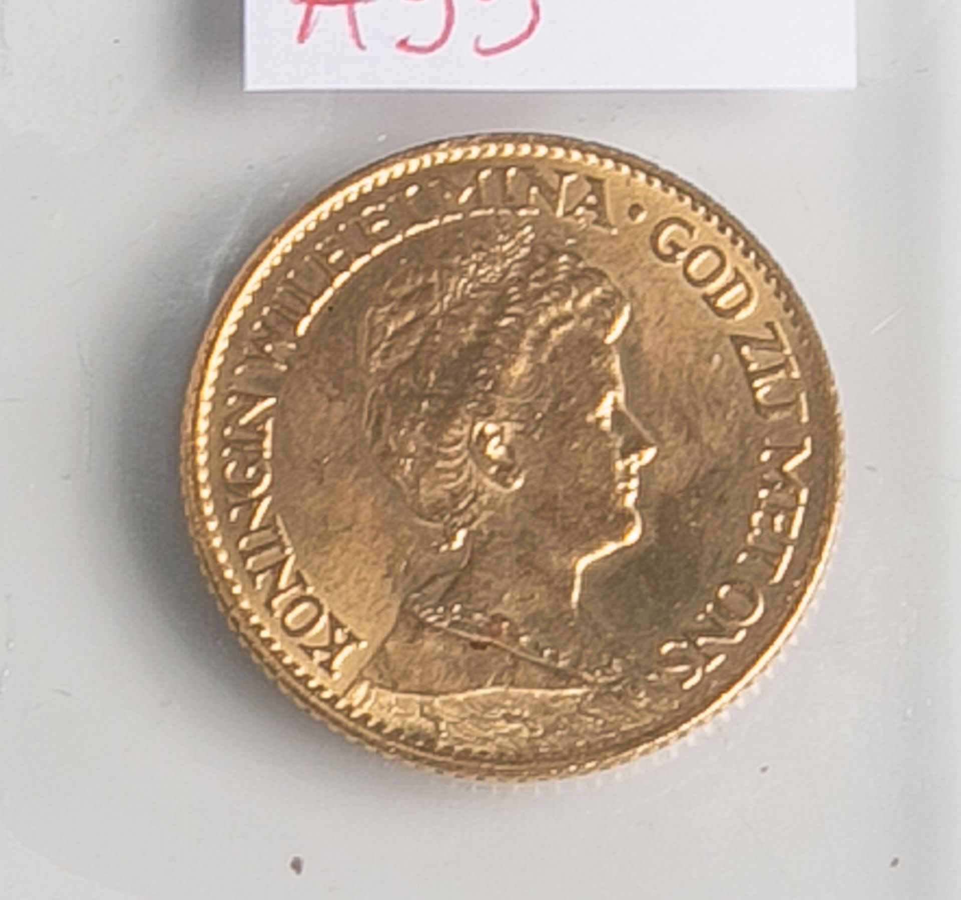 10 Gulden "Königin Wilhelmina" (Niederlande, 1917), 900/1000 Gold, Rs.: Wappen m. Krone,Königin