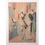 Toyokuni II., Utagawa (1777-1835), Japanischer Farbholzschnitt, Schauspiel-Szene, re. u.m. Bleistift