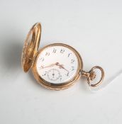 Herrentaschenuhr 585/14K Roségold (um 1900, Deutschland/Schweiz), reich graviertesGoldgehäuse m.