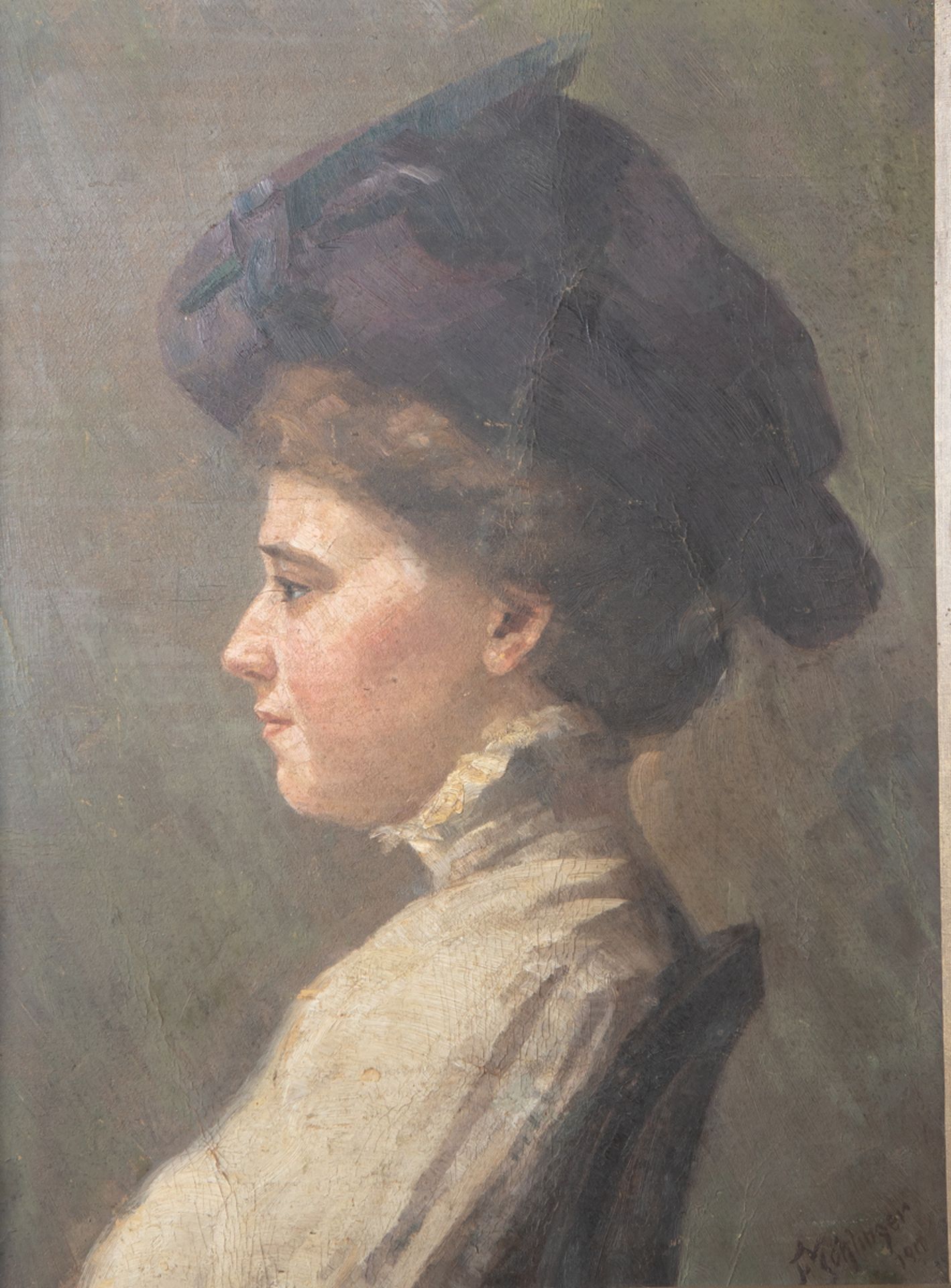 Johlinger, F. (20. Jahrhundert), Portrait einer Dame, Öl/Platte, re. u. sign. u. dat.1910, ca. 65