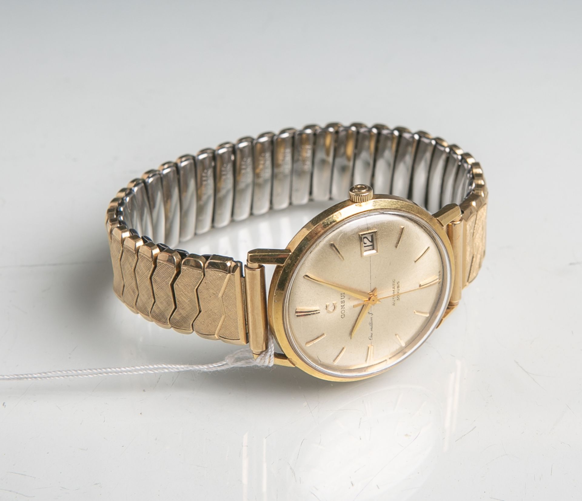 Herrenarmbanduhr "Consul" 750 GG (Schweiz, wohl 1950/60er Jahre), Automatic, 30 Rubis, m.goldenen