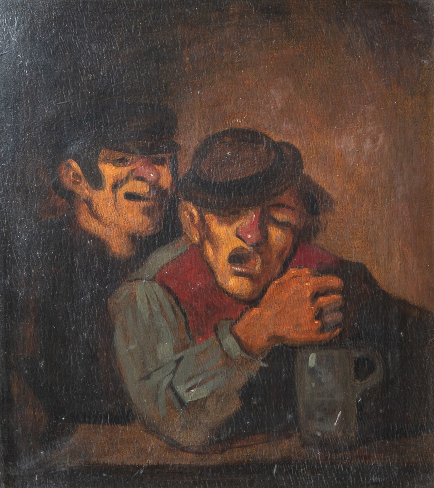 Unbekannter Maler (19./20. Jahrhundert), Trinkkumpanen, Öl/Malpappe, rs. sign. u. bez.,ca. 39 x 32