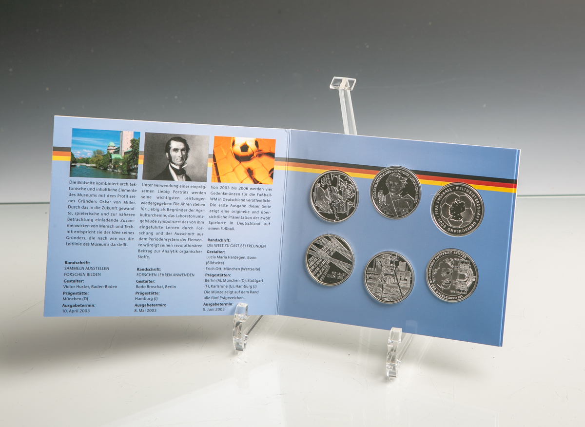 Gedenkmünzenset 10 Euro (BRD, 2003), Sterlingsilber, 6 Stück, PP, Dm. ca. 32,5 mm, Gewichtca. 18 g.-