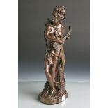 Carrier-Belleuse, Albert-Ernest (1848-1913), "La Cigale", Bronze patiniert, Darstellungeiner