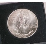 One Dollar "Liberty" (USA, 1987), 999/1000 Silber, Silver Eagle, Dm. ca. 4 cm, im orig.Etui.