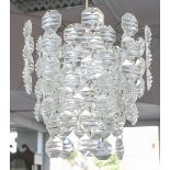 Vintage Deckenlampe (1960/70er Jahre), 4-flammig, Metallgestänge m. Achtkantprismenbehangaus Glas,
