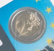 2-Euro-Gedenkmünze "20. Jahrestag Europarat" (Andora, 2014), gestempelt "LL", Dm. ca. 2,5 cm,