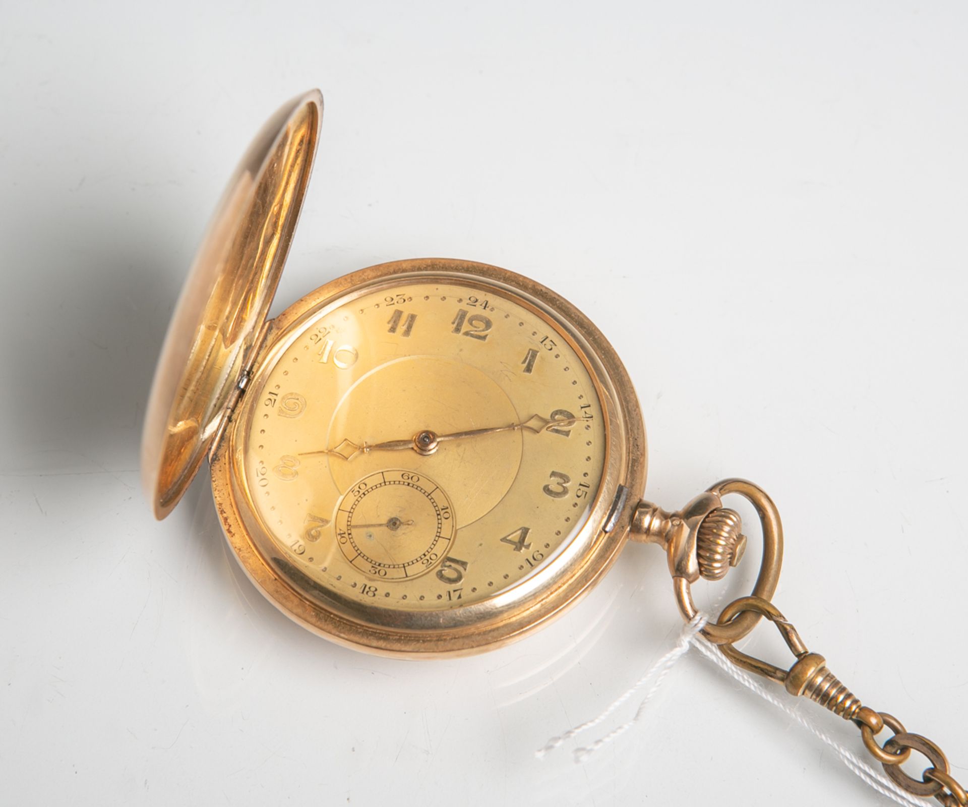 Herrentaschenuhr 585 GG (um 1900/20), goldfarbenes Zifferblatt m. arabischer Minuterie inGold, - Bild 2 aus 2