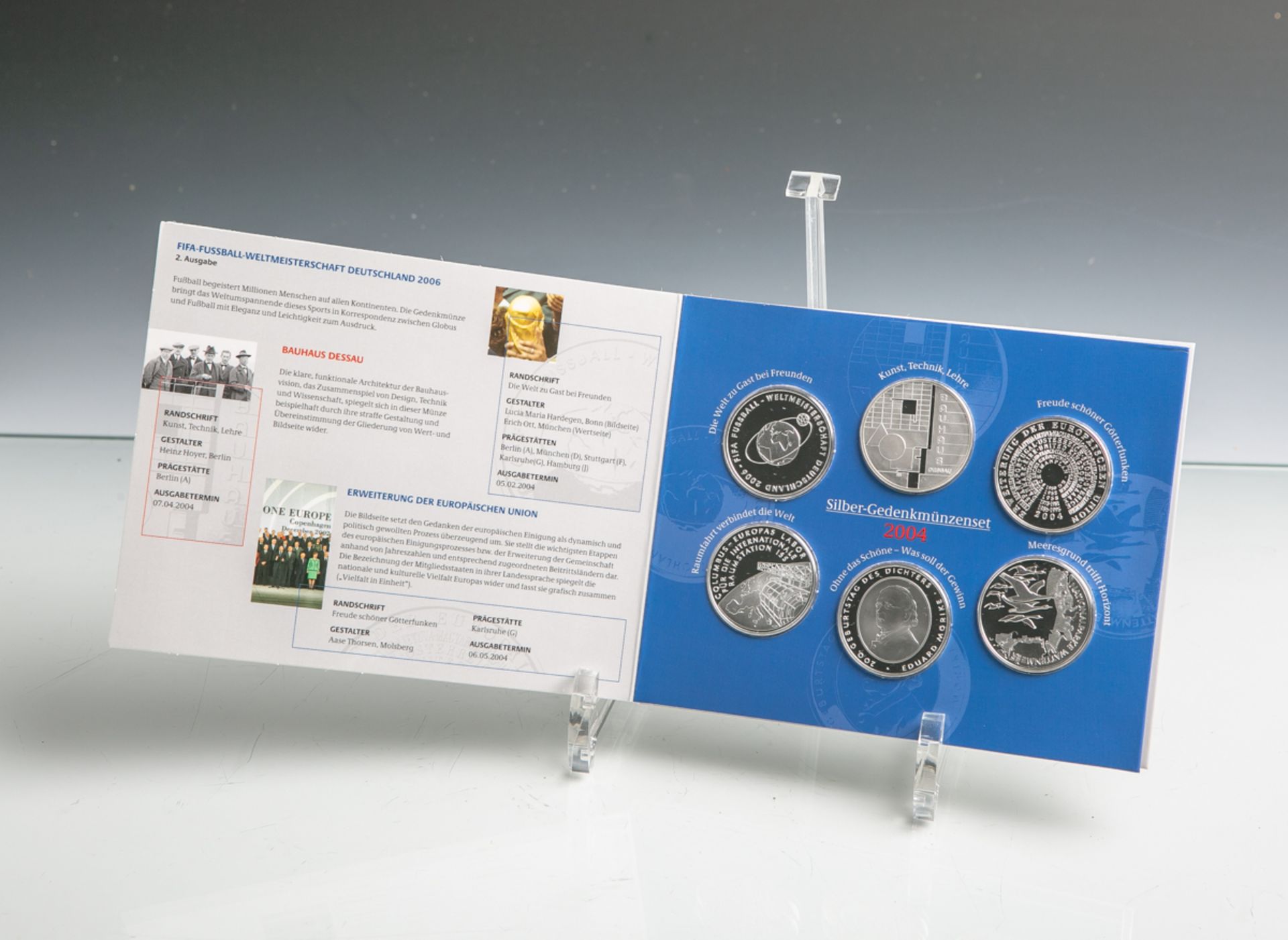 Gedenkmünzenset 10 Euro (BRD, 2004), Sterlingsilber, 6 Stück, PP, Dm. ca. 32,5 mm, Gewichtca. 18 g.-