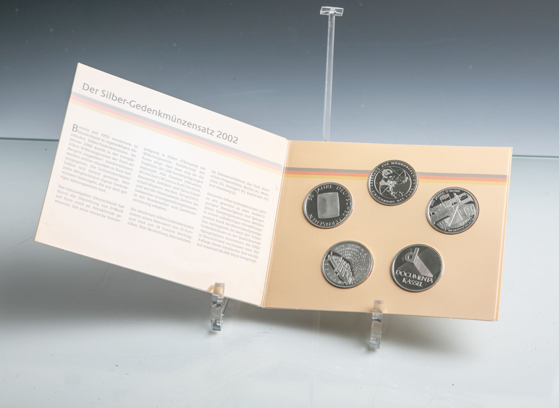 Gedenkmünzenset 10 Euro (BRD, 2002), Sterlingsilber, 5 Stück, PP, Dm. ca. 32,5 mm, Gewichtca. 18 g.-