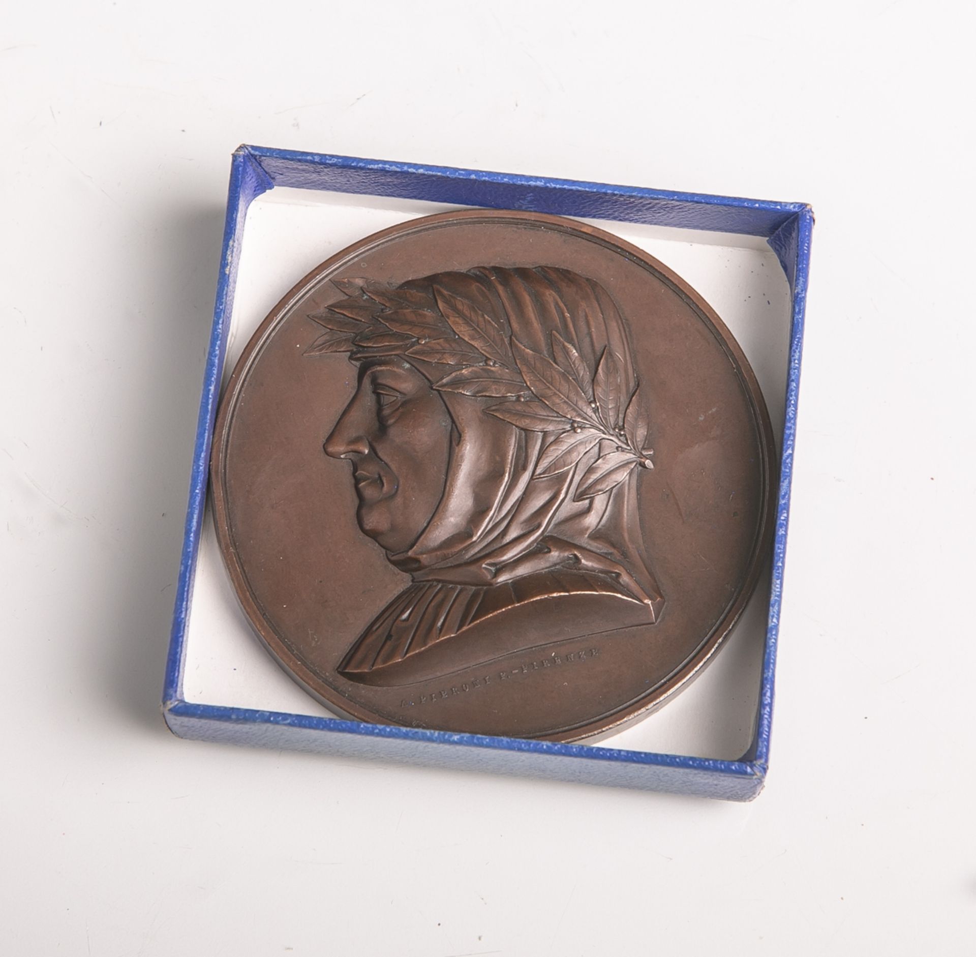 Bronzemedaille, "A. Francesco Petrarca nel V suo centenario", Entwurf von A. Pieroni F.(Firenze),