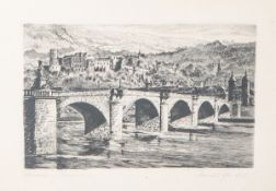 Bertel, Roman, Blick über den Neckar mit dem Panorama von Heidelberg, Radierung, li. untenbez.,