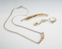 Schmuckset versch. Legierung, bestehend aus: 1x Collier 333 GG, besetzt m. 7 Glassteinen,1x