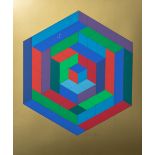 Vasarely, Victor (1906 - 1997), SIN-HAT-A, eine abstrakte Komposition auf goldenem Grund,1972, re.