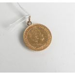 Goldmünze als Anhänger, 10 Gulden, 1917 Niederlande, Wilhelmina 1, Dm. ca. 2,1 cm, Gewichtca. 6,90