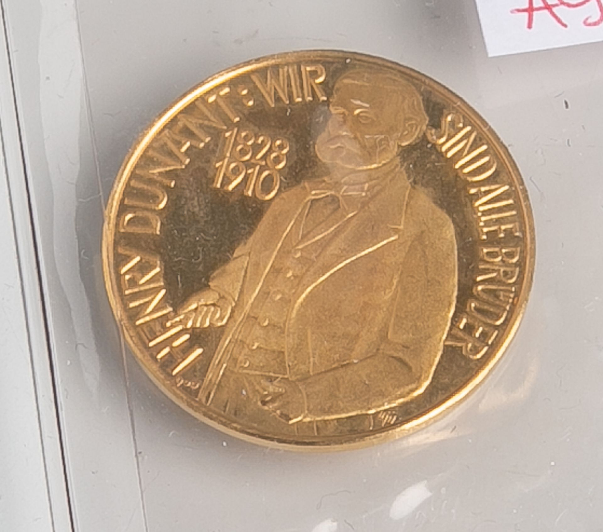 Jubiläumsmedaille "Henry Dunant: Wir sind alle Brüder" (Deutschland, 1963), 900/1000 Gold,100