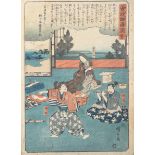 Utagawa, Hiroshige (1797-1858), Farbholzschnitt (Japan), ca. 37 x 25 cm. Stockflecken,Blatt im