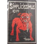 Plakat "Simplicissimus" (wohl Ende 19. Jahrhundert), Farblithografie "Rote Dogge", in derPlatte
