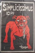 Plakat "Simplicissimus" (wohl Ende 19. Jahrhundert), Farblithografie "Rote Dogge", in derPlatte