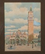 Boriani (20. Jahrhundert, Italien), Ansicht San Marco mit Basilika, Aquarell, unten rechtssigniert