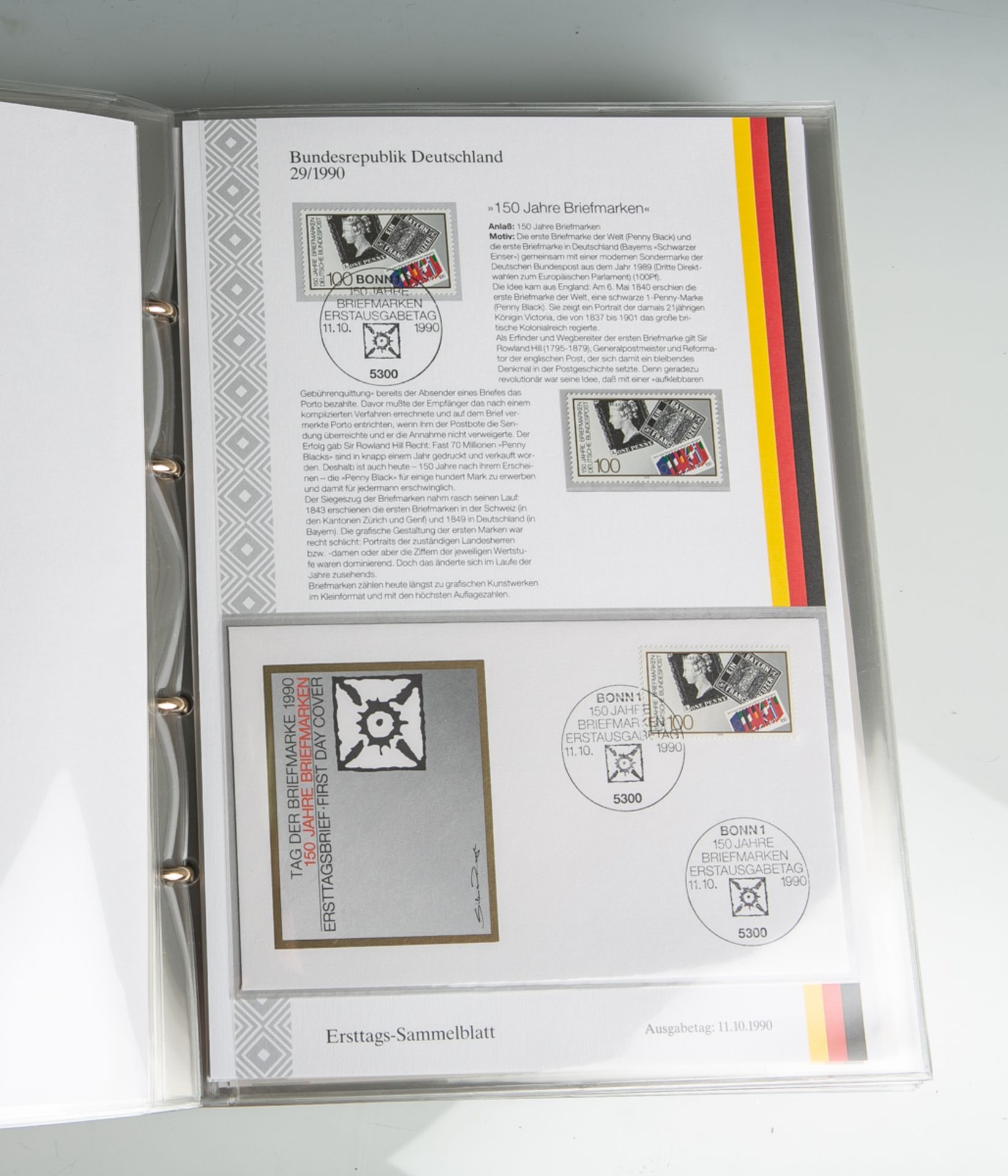 Album m. Ersttags-Sammelblättern (BRD, 1990 - 1991), 50 Blätter, Nr. 27A/1990 bis 33d/1990u. 1a/1991