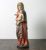 Holzschnitzarbeit "Maria mit dem Jesusknaben" (wohl 18./19.Jahrhundert), polychromgefasst, rs.