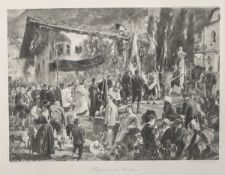 AD Menzel, "Prozession in Gastein", Lithographie, oben re. bez. "Franz Hanfstaengl,München, London &