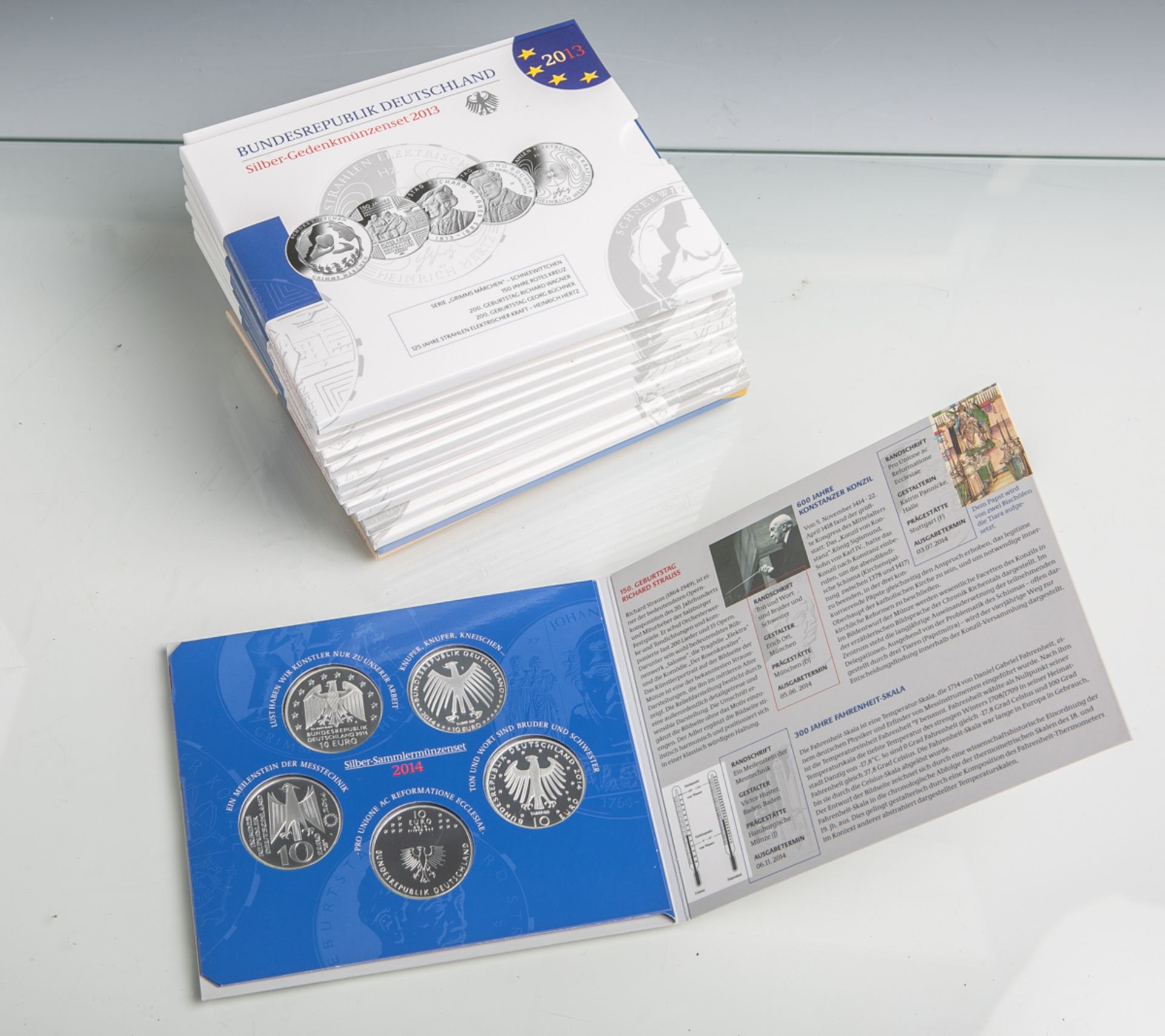 14 Silber-Sammlermünzensets (BRD, 2002 - 2015), 925/1000 Silber / Sterlingsilber,komplett, Motive: