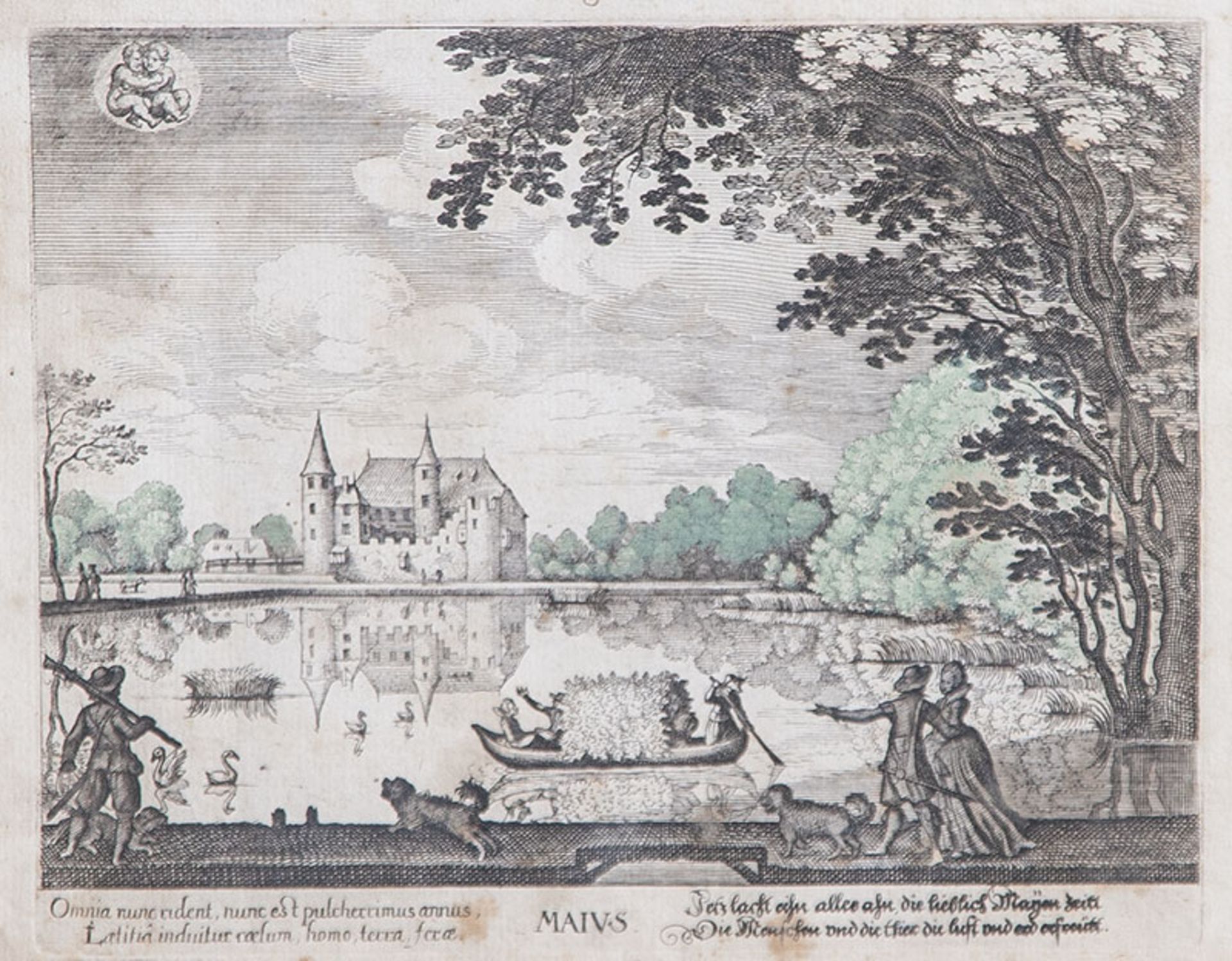 Unbekannter Künstler (wohl 19./20. Jahrhundert), Frühlingslandschaft im Mai m.Wasserschloss - im