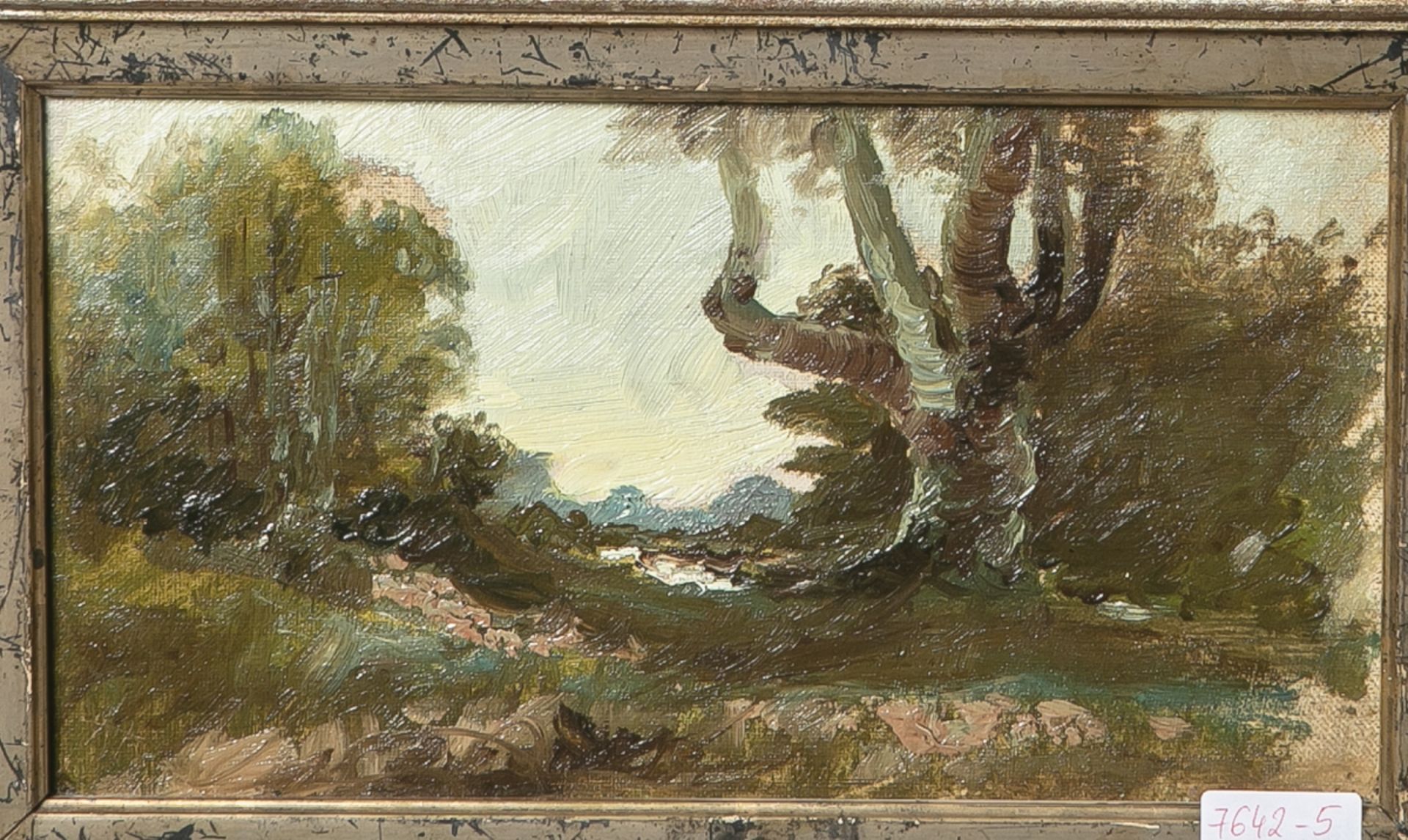 Unbekannter Künstler (wohl 20. Jahrhundert), Waldlandschaft, Ölstudie/Preßplatte, ca. 13 x24 cm,