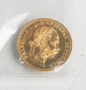 1 Ducat (Österreich), 986/000 Gold, Franz Joseph I. (1915), Dm. ca. 1,9 cm, Gewicht ca.3,49 g.- - -