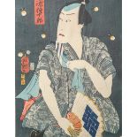 Unbekannter Künstler (Japan), Schauspieler mit Fächer, Farbholzschnitt, mehrfach bez., ca.37 x 25,