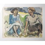 Wildemann, Heinrich (1904 - 1964), Zwei sitzende Frauen in einer Landschaft,Aquarell/Papier, rs.