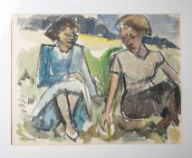 Wildemann, Heinrich (1904 - 1964), Zwei sitzende Frauen in einer Landschaft,Aquarell/Papier, rs.